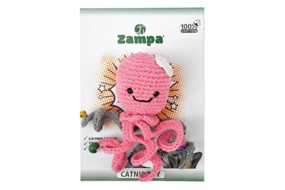 Zampa Zilli, Catnipli Örgü Amigurumi Deniz Anası Kedi Oyuncağı 14 cm