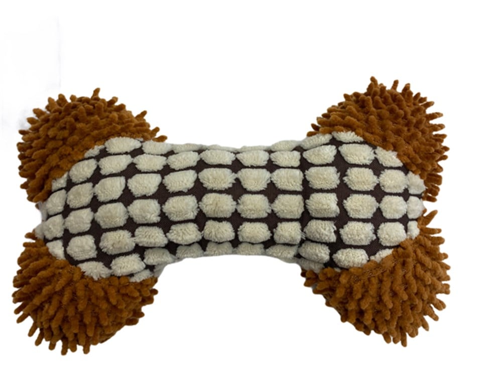 Kahve Kadife Şönil Sesli Kirpi Dokulu Kemik Köpek Oyuncağı 20 cm