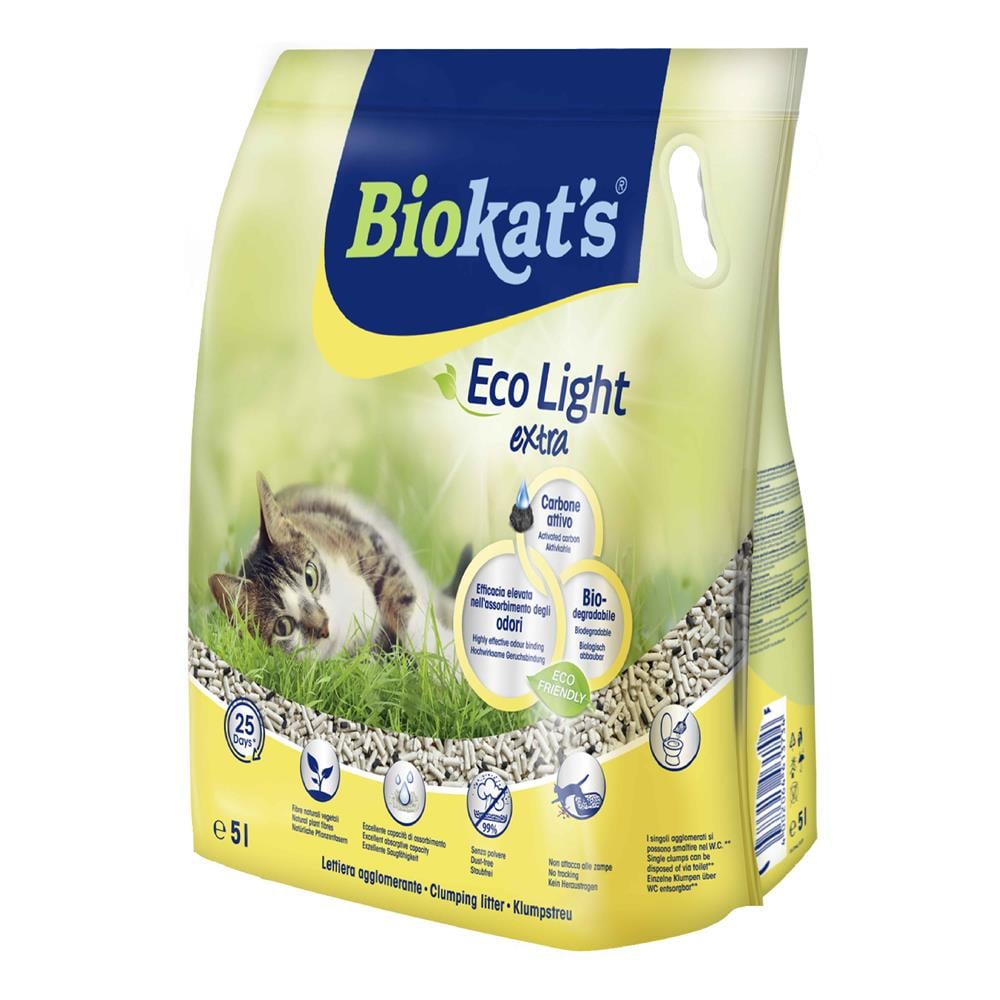 Biokats Topaklaşan Aktif Karbonlu Pelet Kedi Kumu Extra Eco Light - 2,9 kg 5 lt