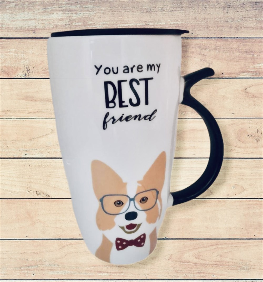 Kapaklı Köpek Baskılı Dev Seramik Kupa Bardak