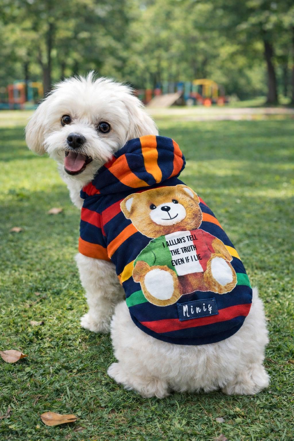 Kapüşonlu Çizgili Küçük Köpek Sweatshirtü