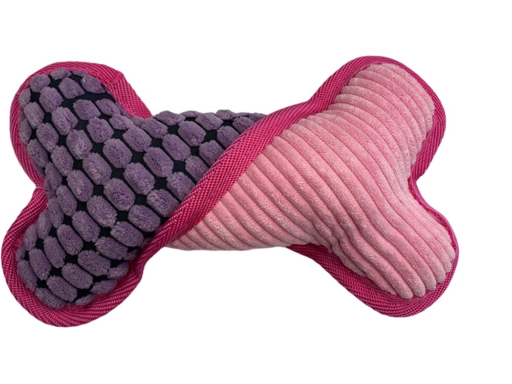 Pembe Kadife Şönil Sesli Kemik Köpek Oyuncağı 21 cm