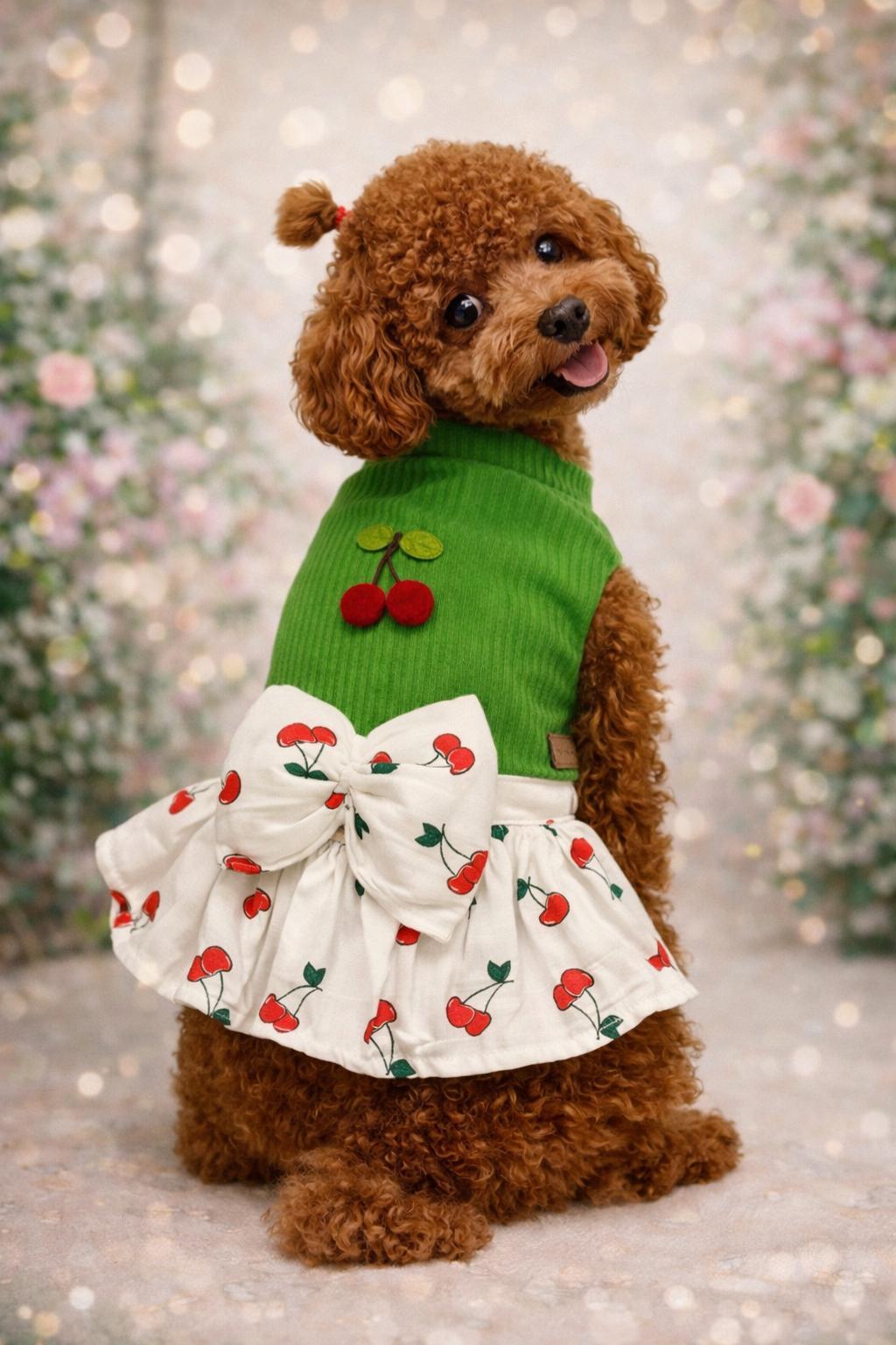 Gedyco Kirazlı Yeşil Küçük Irk Köpek Elbisesi