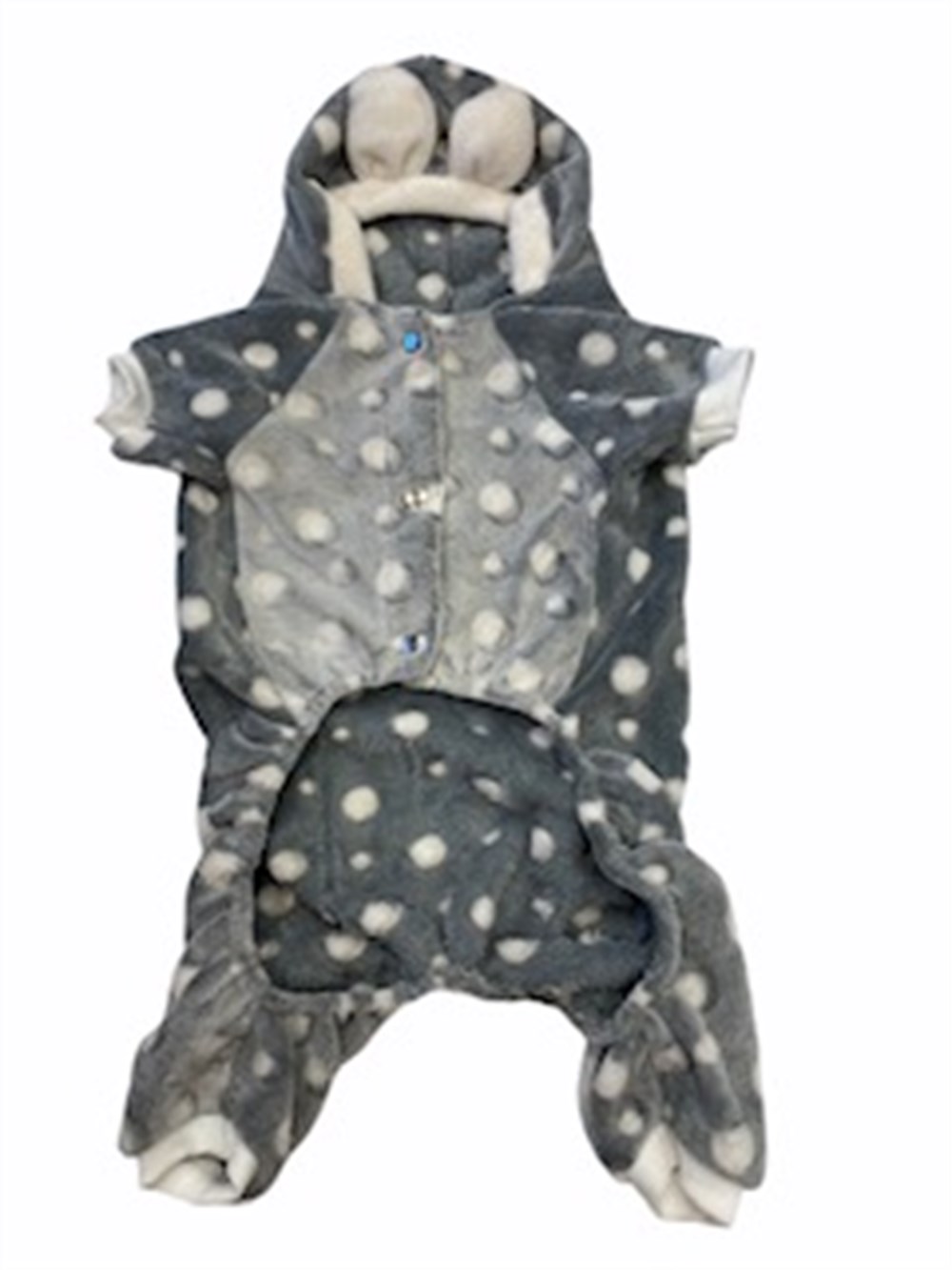 Gri Beyaz Puantiyeli Yumuşacık Polar Pijama Tulum Sırt: 45 cm