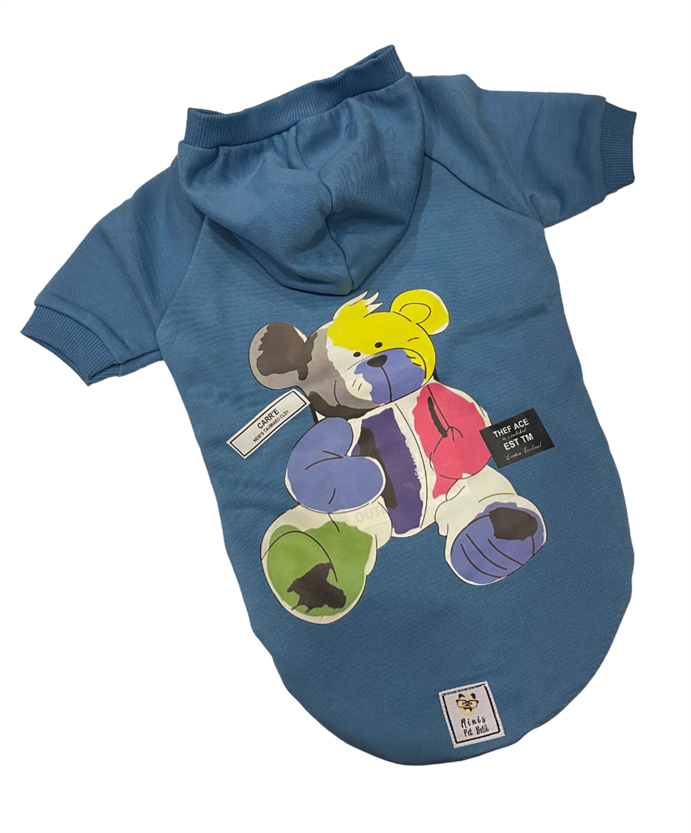 Colorful Teddy Kapüşonlu Küçük Köpek Sweatshirtü (6,5 kg-12 kg arasına uygun)