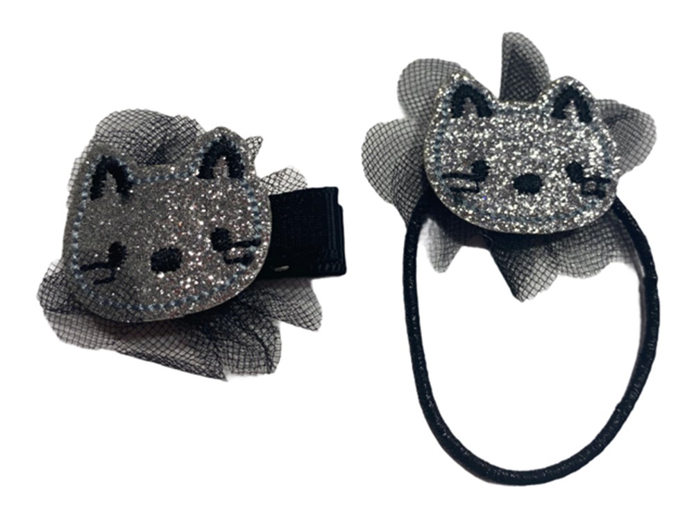 Tüllü ve Simli Siyah Kedi Toka (2 adet)