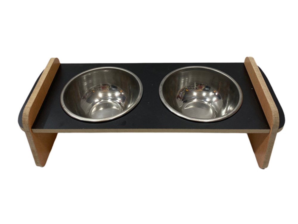 Ahşap Mama ve Su Kabı Seti Siyah
