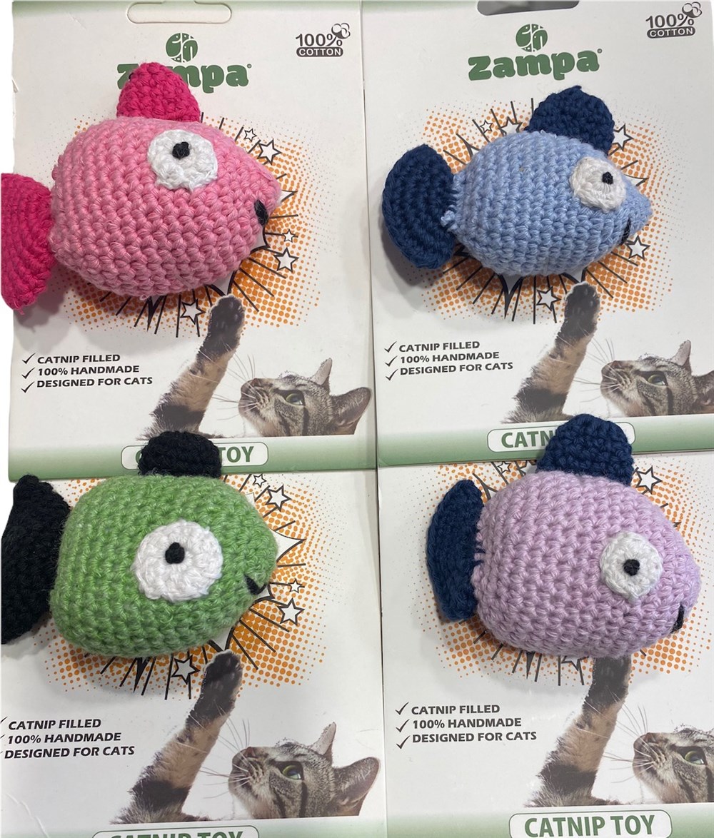 Zampa Catnipli Örgü Amigurumi Balık Kedi Oyuncağı 10 cm