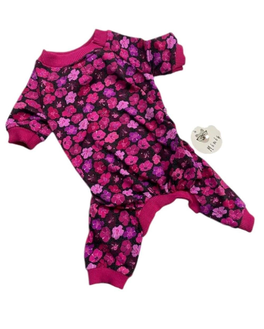 Miniş Pembe Çiçekli Esnek Penye Orta Irk Köpek Tulumu