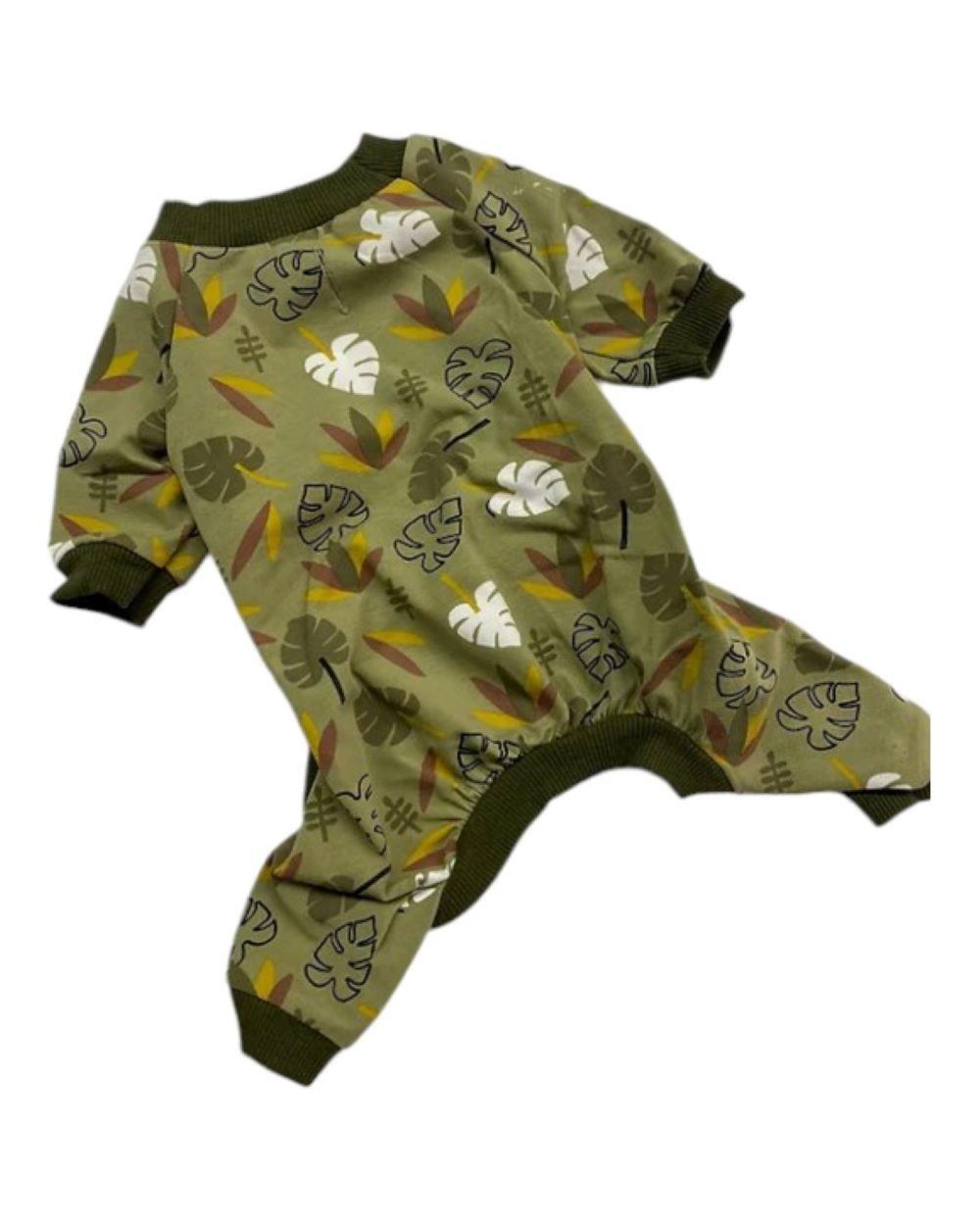 Miniş Yapraklı Haki Esnek Penye Küçük Irk Köpek Tulumu