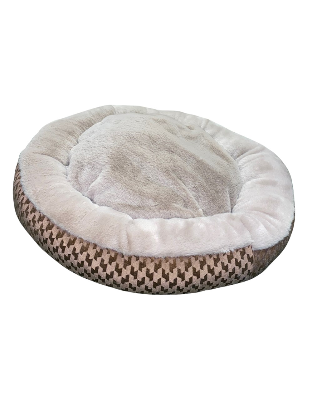 Premium Kadife-Peluş Yuvarlak Kahve-Vizon Kedi ve Köpek Yatağı 55 cm