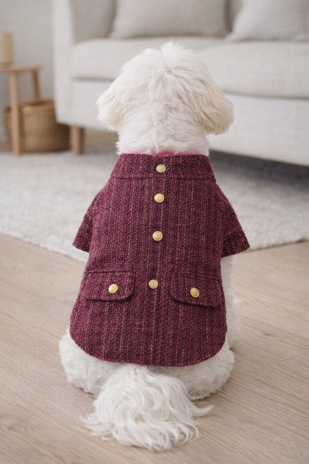 Bordo Tüvit Küçük Irk Köpek Ceketi