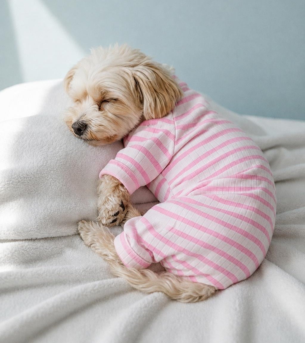 Gedyco The Best Pink Striped Küçük Irk Köpek Penye Tulum Pijama