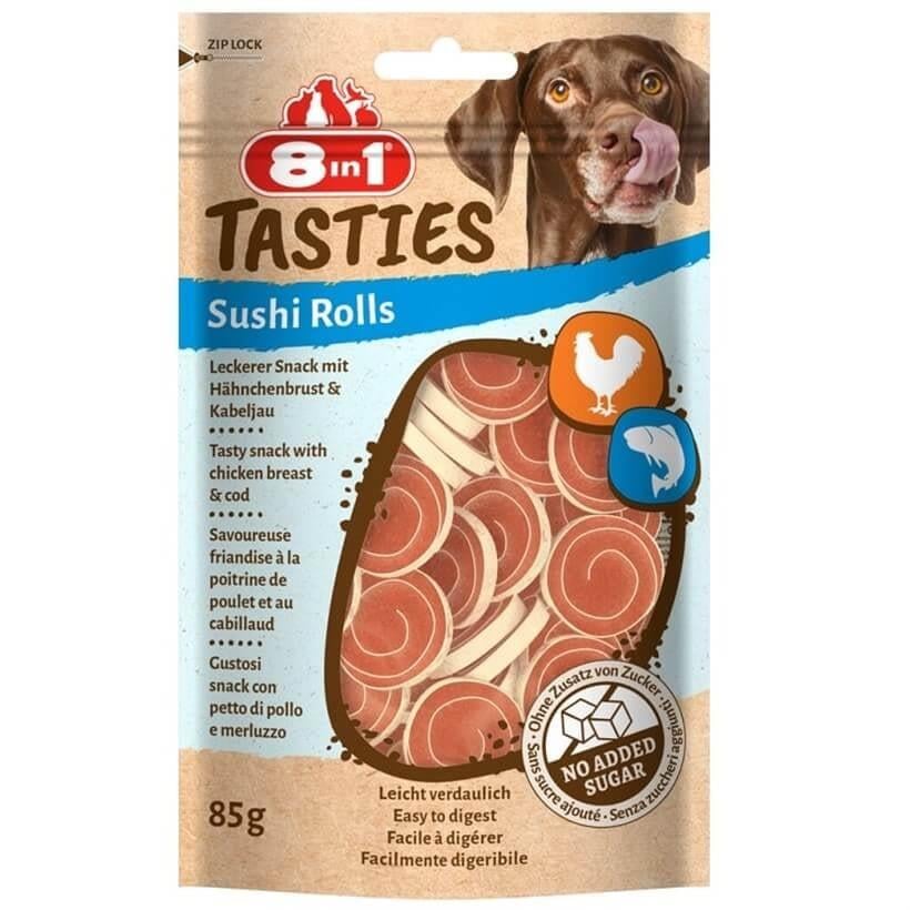 8 in 1 Tasties Sushi Rolls Tavuklu Balıklı Sushi Köpek Ödülü 85 Gr