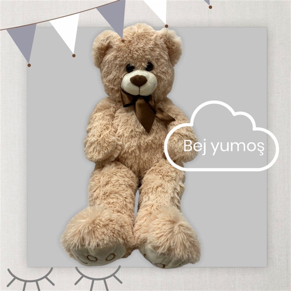 Bej Uzun Tüylü Yumuşacık Peluş Ayıcık 40 cm