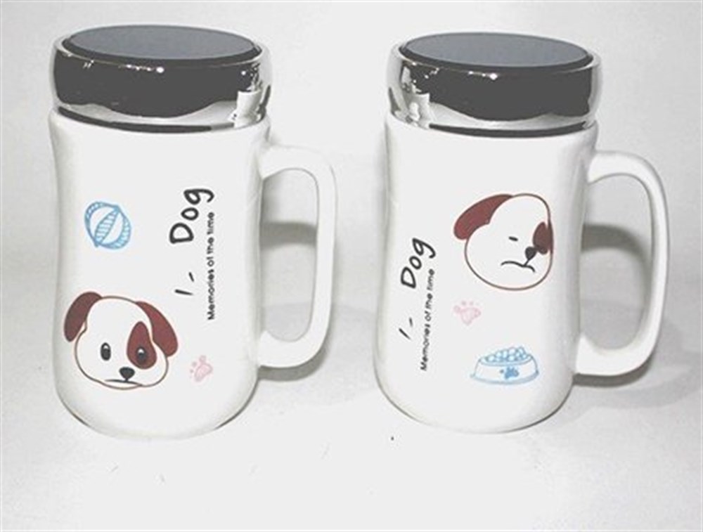 Köpek Tasarımlı Ayna Kapaklı Seramik Kupa Bardak