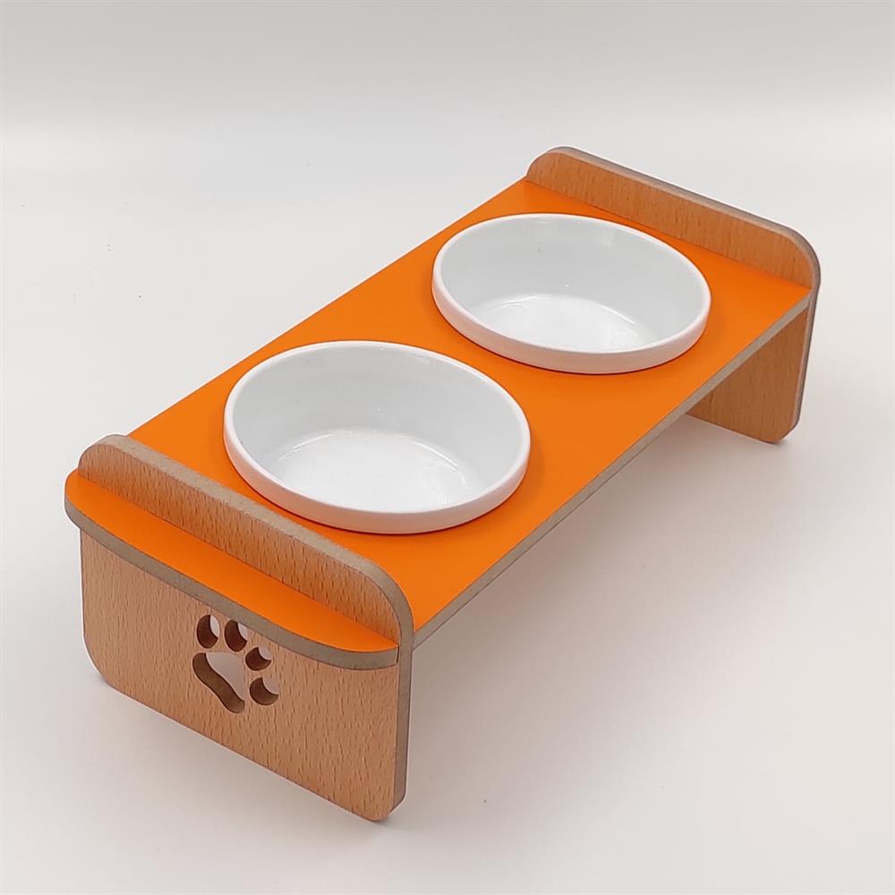 Ahşap Mama ve Su Kabı Seti Oranj, 37 cm x 15 cm