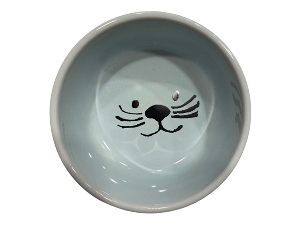 Mavi Seramik Yavru Kedi Mama ve Su Kabı, 200 ml Çap 10 cm