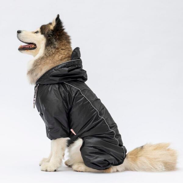 Pawstar Siyah Muson Polarlı Su Geçirmez Orta-Büyük Irk Köpek Yağmurluk Tulum