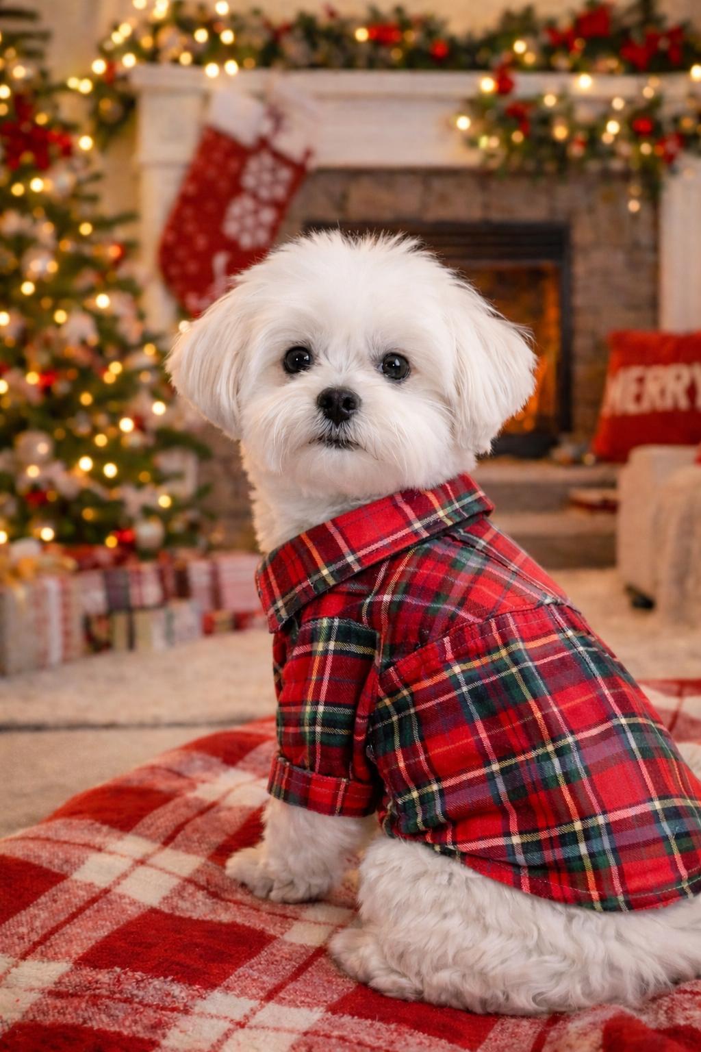 Miniş Ekoseli Yumuşacık Küçük Irk Köpek Yılbaşı Gömleği