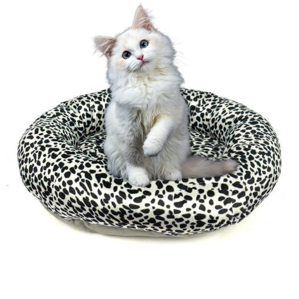 Siyah Beyaz Kadife Kedi ve Köpek Yatağı 55 cm