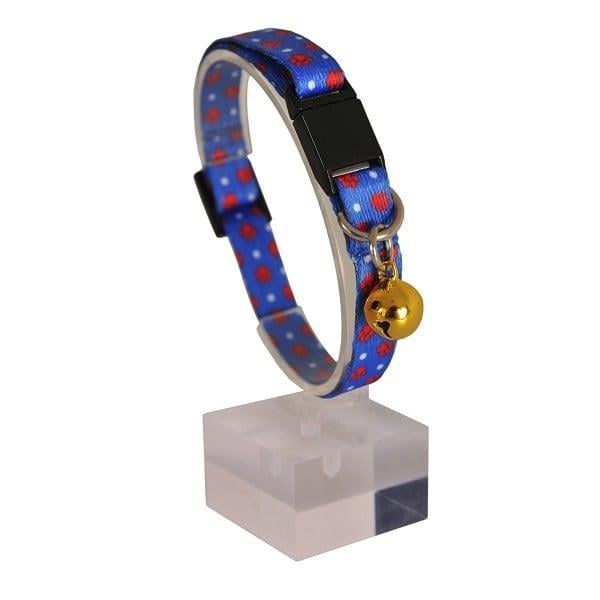 Güvenlik Kilitli Ayarlanabilir Mavi Kırmızı Patili  Yumuşak Doku Kedi Boyun Tasması 22-30 cm