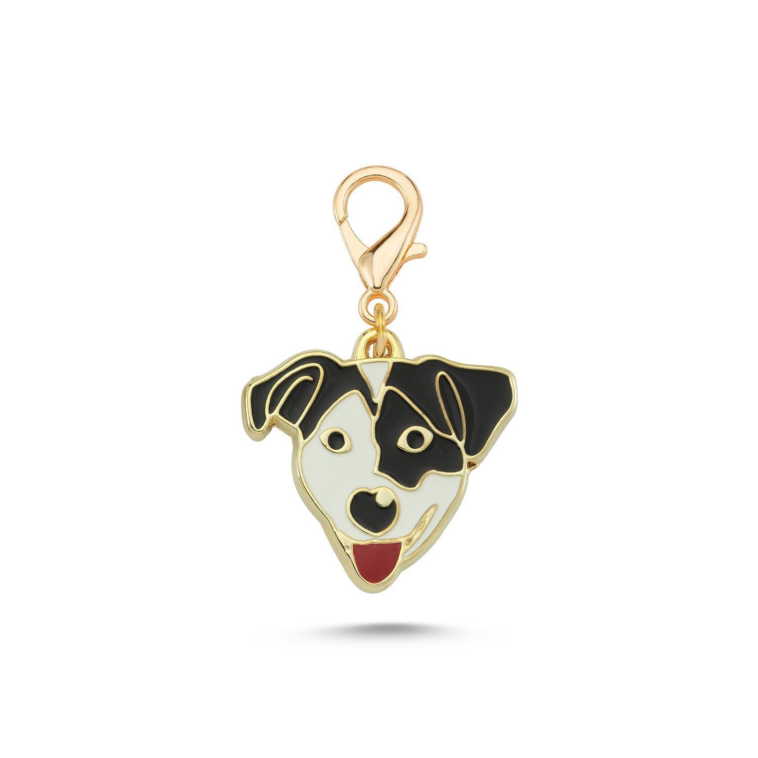 Jack Russell Siyah Beyaz Altın Kaplama Mineli Aksesuar