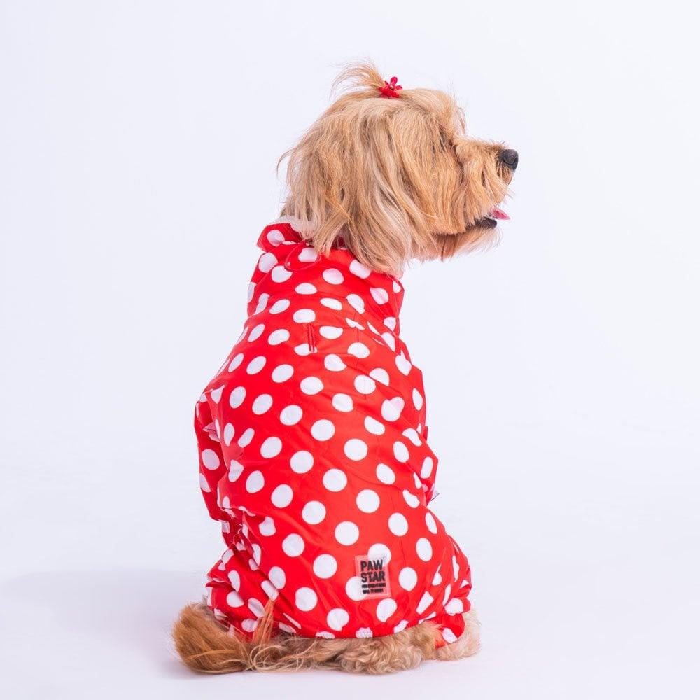 PawStar Kırmızı Puantiyeli Tulum Yağmurluk Küçük ve Orta Irk