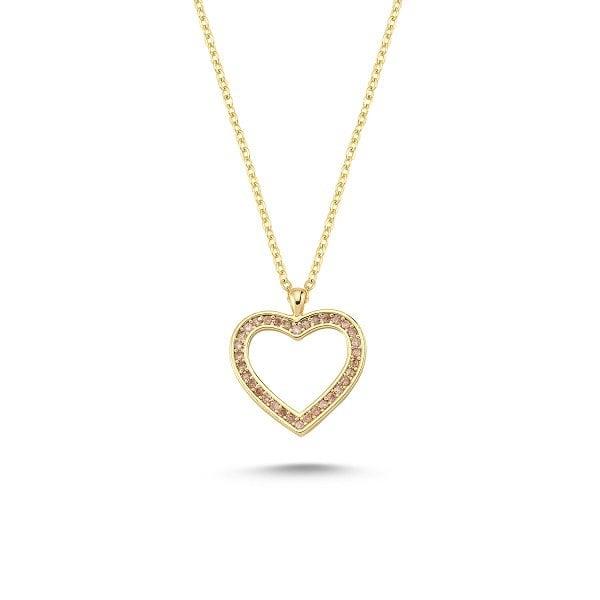 Pembe Taşlı Kalp Model Kolye