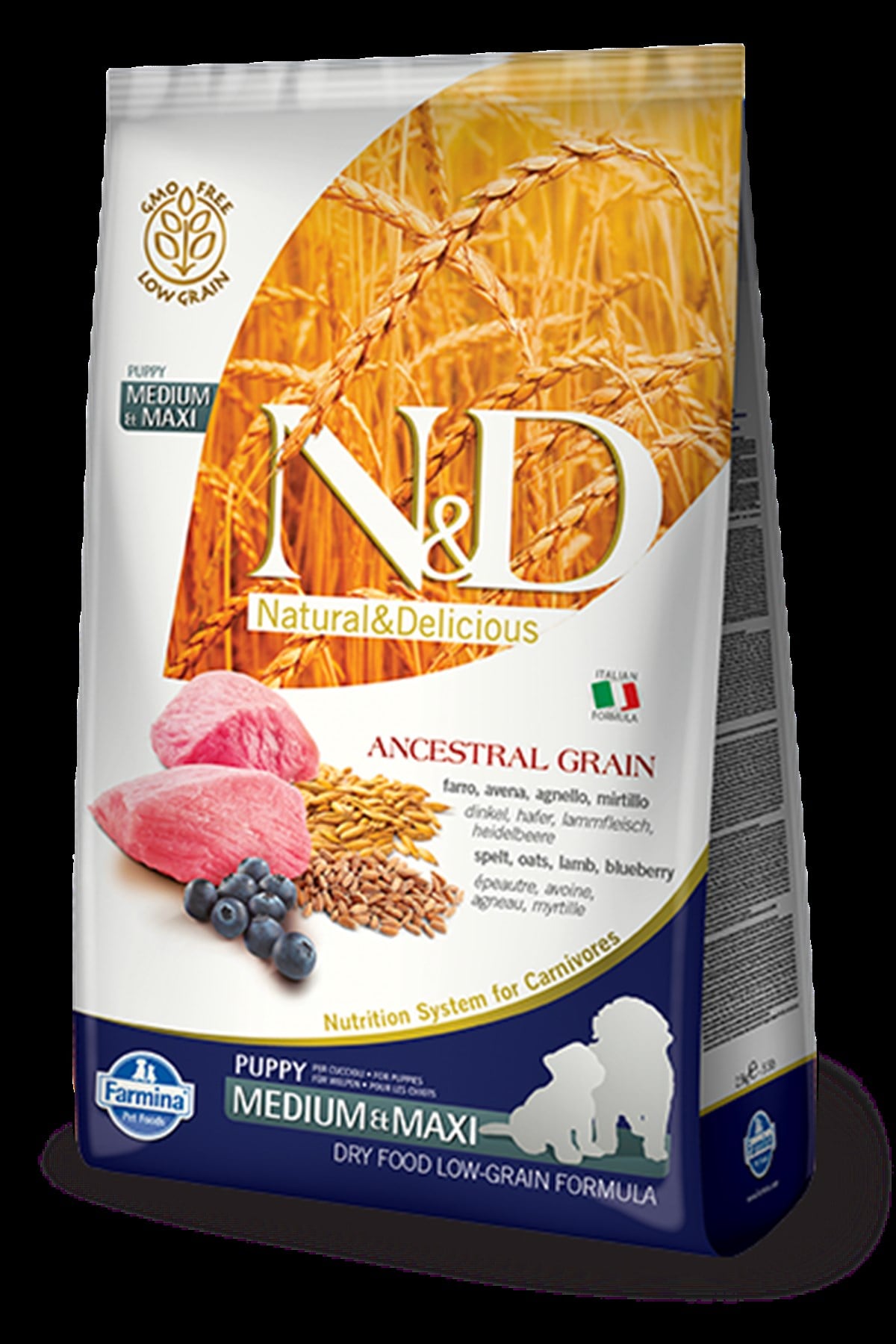 N&D Düşük Tahıllı 12 kg Kuzu Etli Yaban Mersinli Orta ve Büyük Irk Yavru Köpek Maması