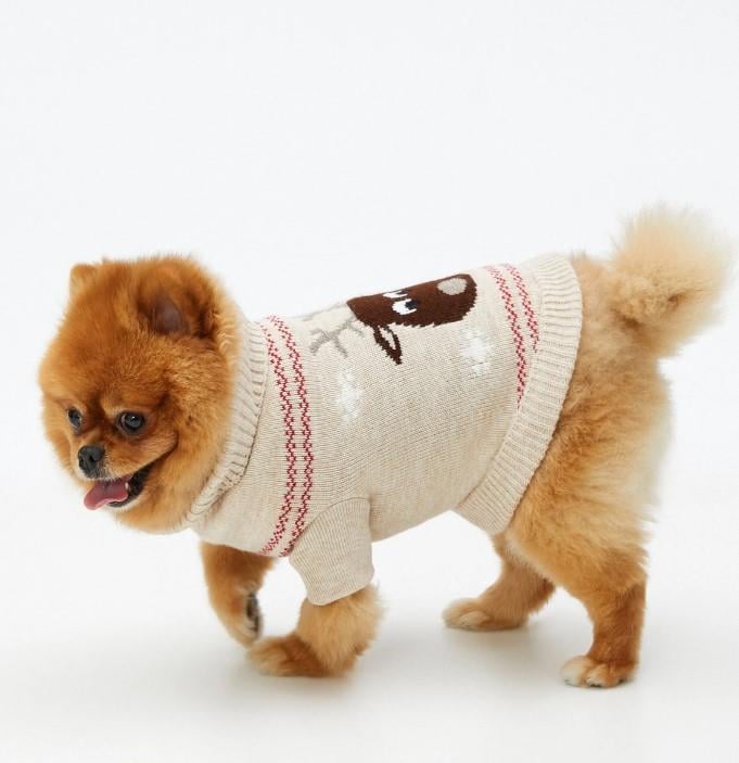 Koton Bej Xmas Deer Küçük Köpek Kazağı