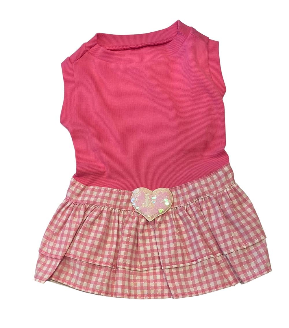 Pembe Kareli Küçük Irk Köpek Elbisesi (6,5 kg-9 kg arası köpeklere uygun bedenlerde)