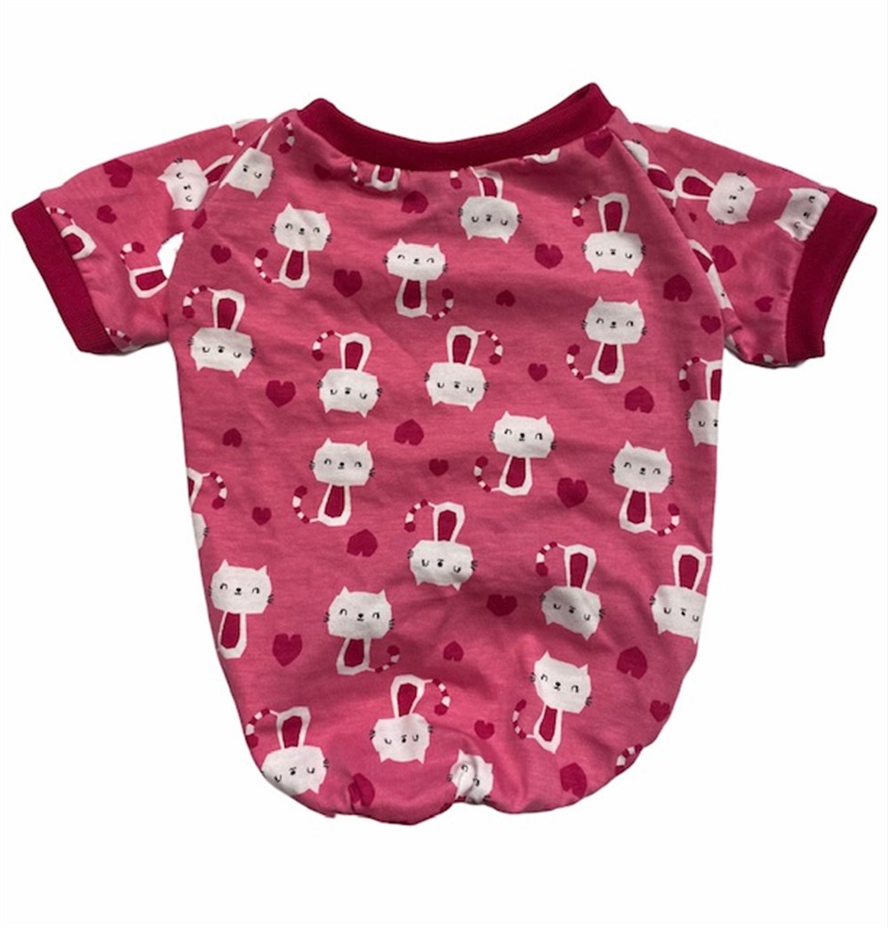 Pembe Yakalı Kedili Pembe T-shirt