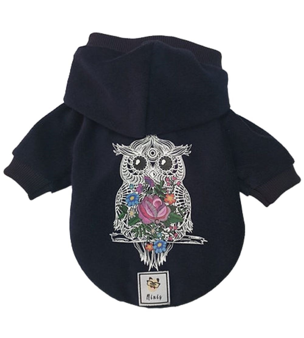 Lacivert Baykuş Havlu Küçük Köpek Sweatshirtü (2,5 kg - 6,5 kg arasına uygun bedenlerde)