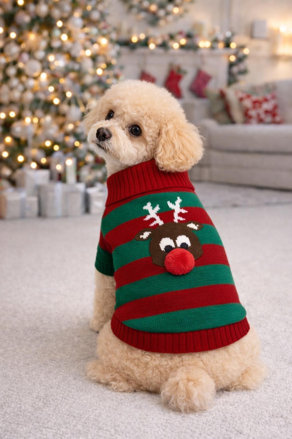 Miniş Kırmızı Xmas Deer Küçük Köpek Kazağı