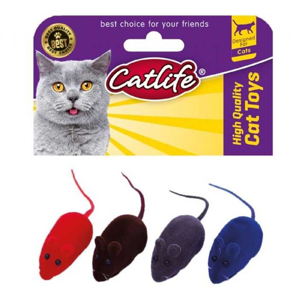 4lü Plastik Sesli Fare Kedi Oyuncağı