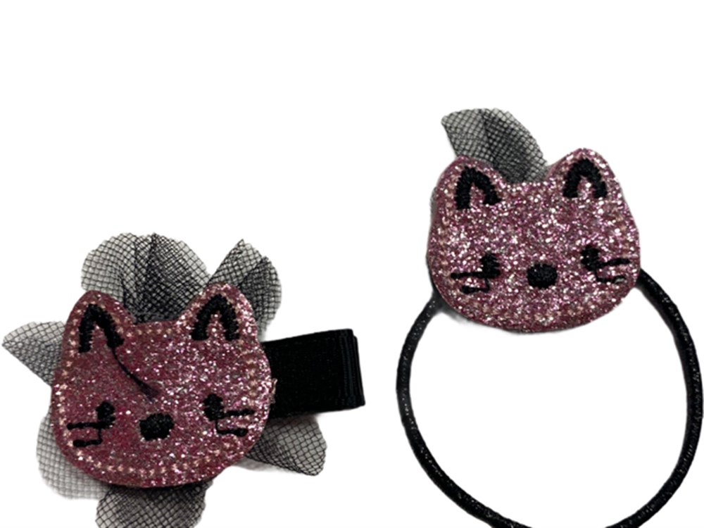 Tüllü ve Simli Pembe Kedi Toka (2 adet)