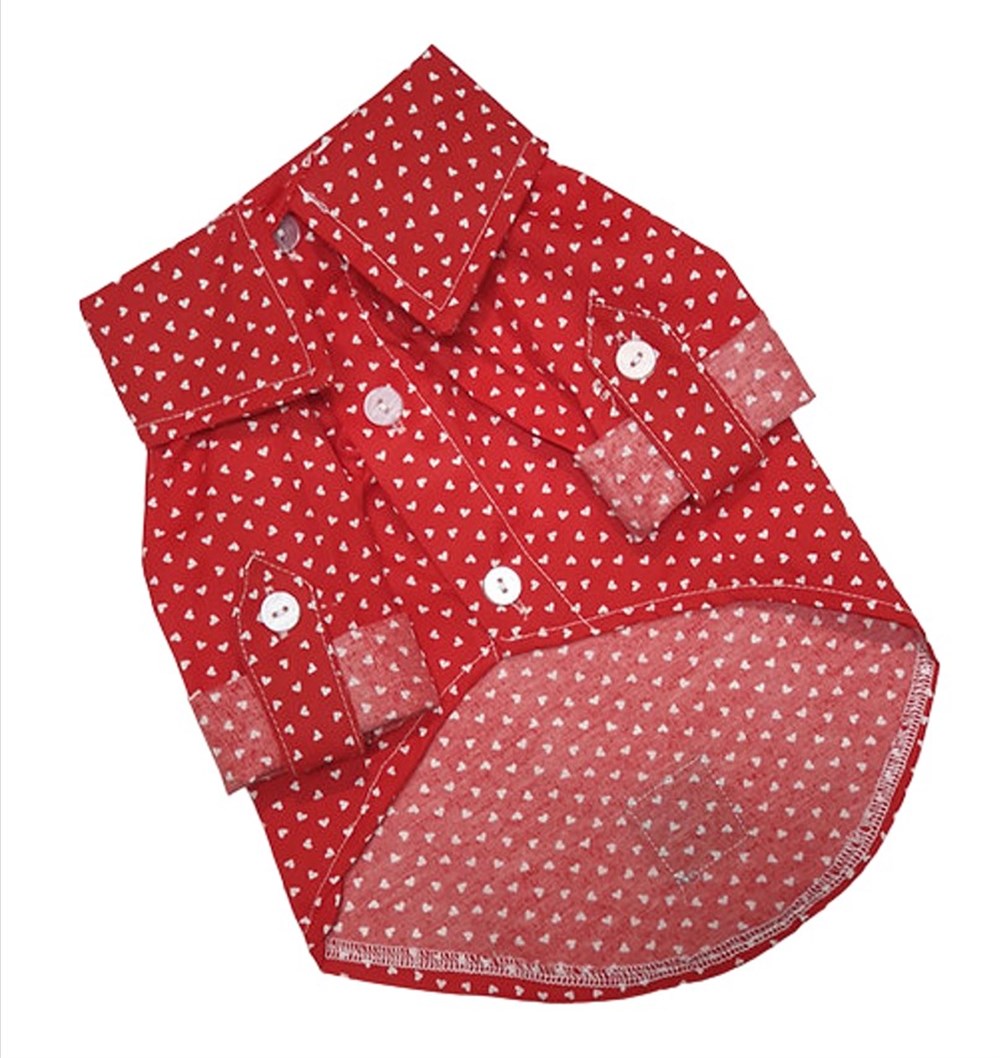 Kalpli Kırmızı Küçük Irk Köpek Gömleği (2,5 kg - 13 kg arasına uygun bedenlerde)