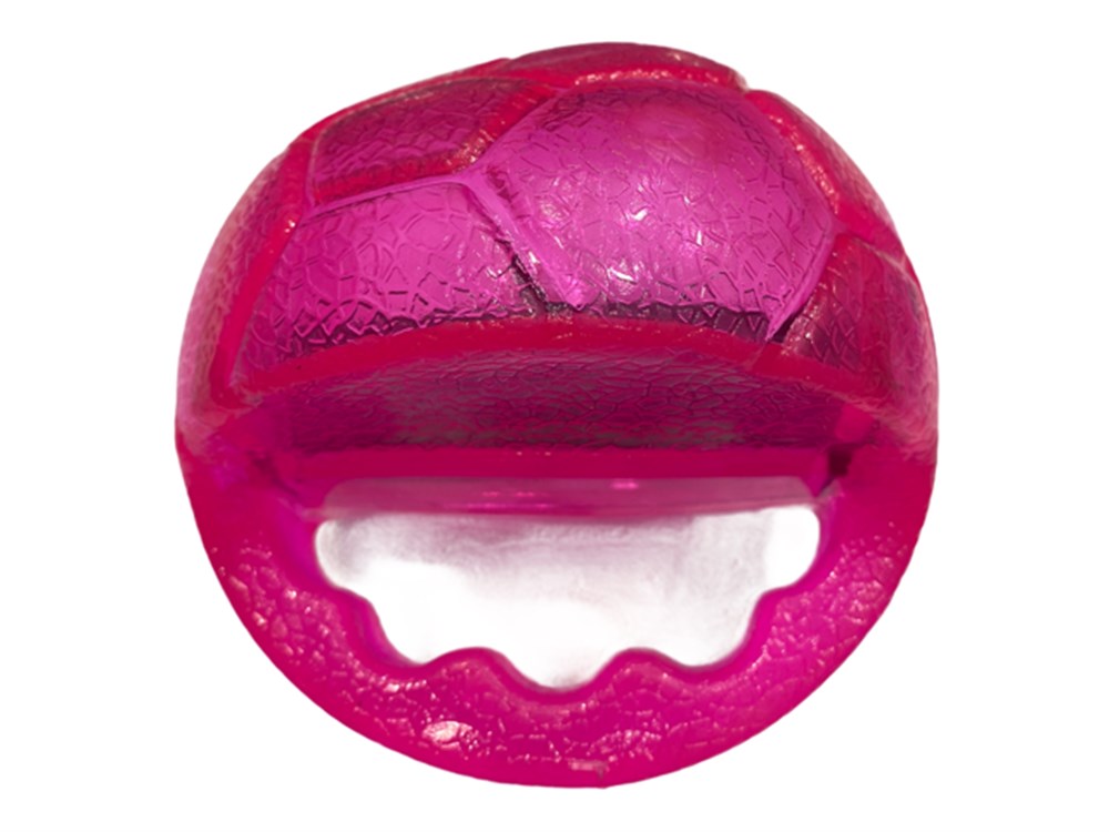 Gıcırtılı ve Tutmaçlı Pembe Kauçuk Köpek Top Oyuncağı, Çap: 11 cm