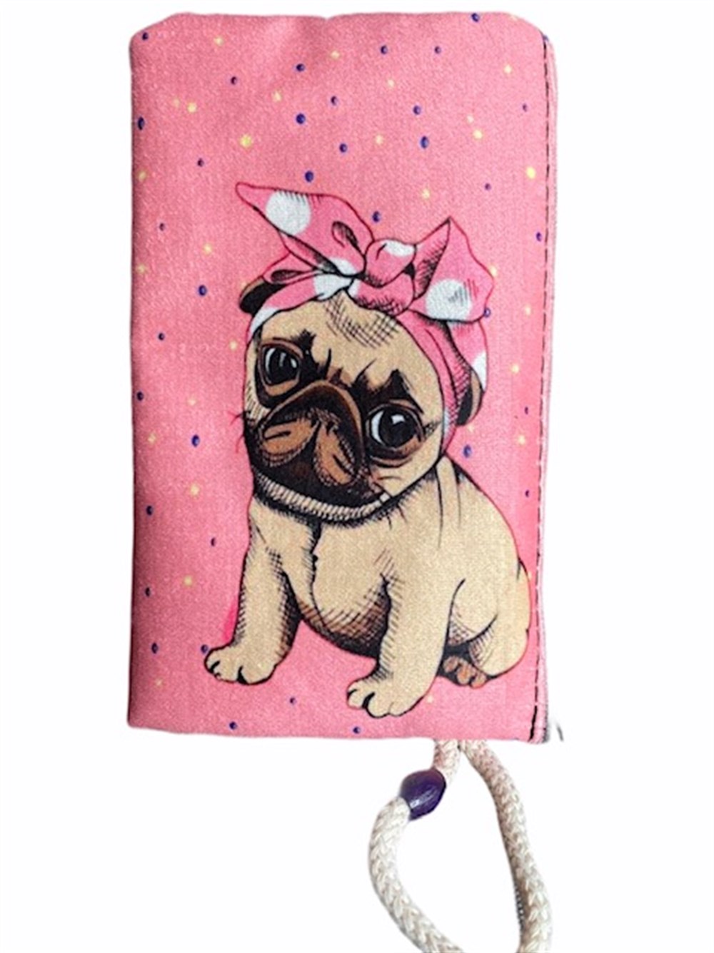 Sevimli Pug Desenli Cüzdan/Çanta 22 x 12 cm