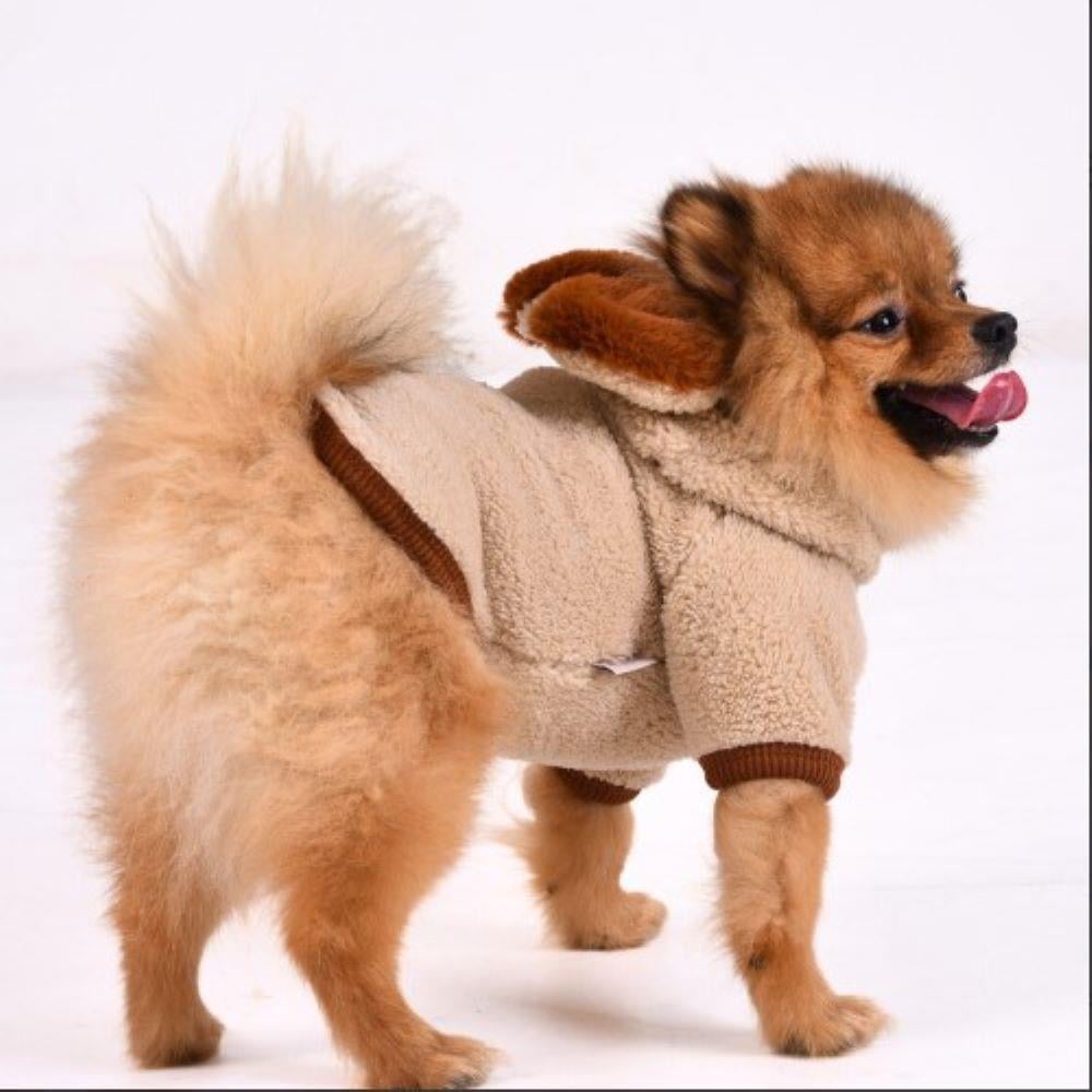 Gedyco Beige Premium Peluş Küçük Irk Köpek Sweatshirtü (2 kg - 8 kg arası köpeklere uygundur)