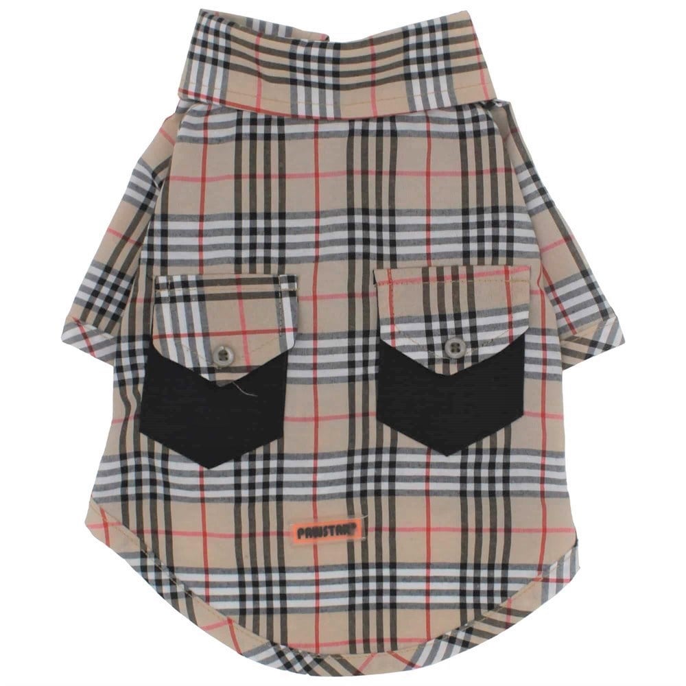 Pawstar Cepli, Ekoseli, Bej Orta-Büyük Irk Köpek Gömleği