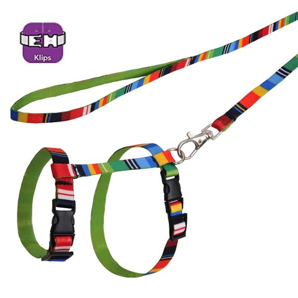 Renkli Desenli Ayarlanabilir Kedi Göğüs Tasma Seti 10 mm 110 cm