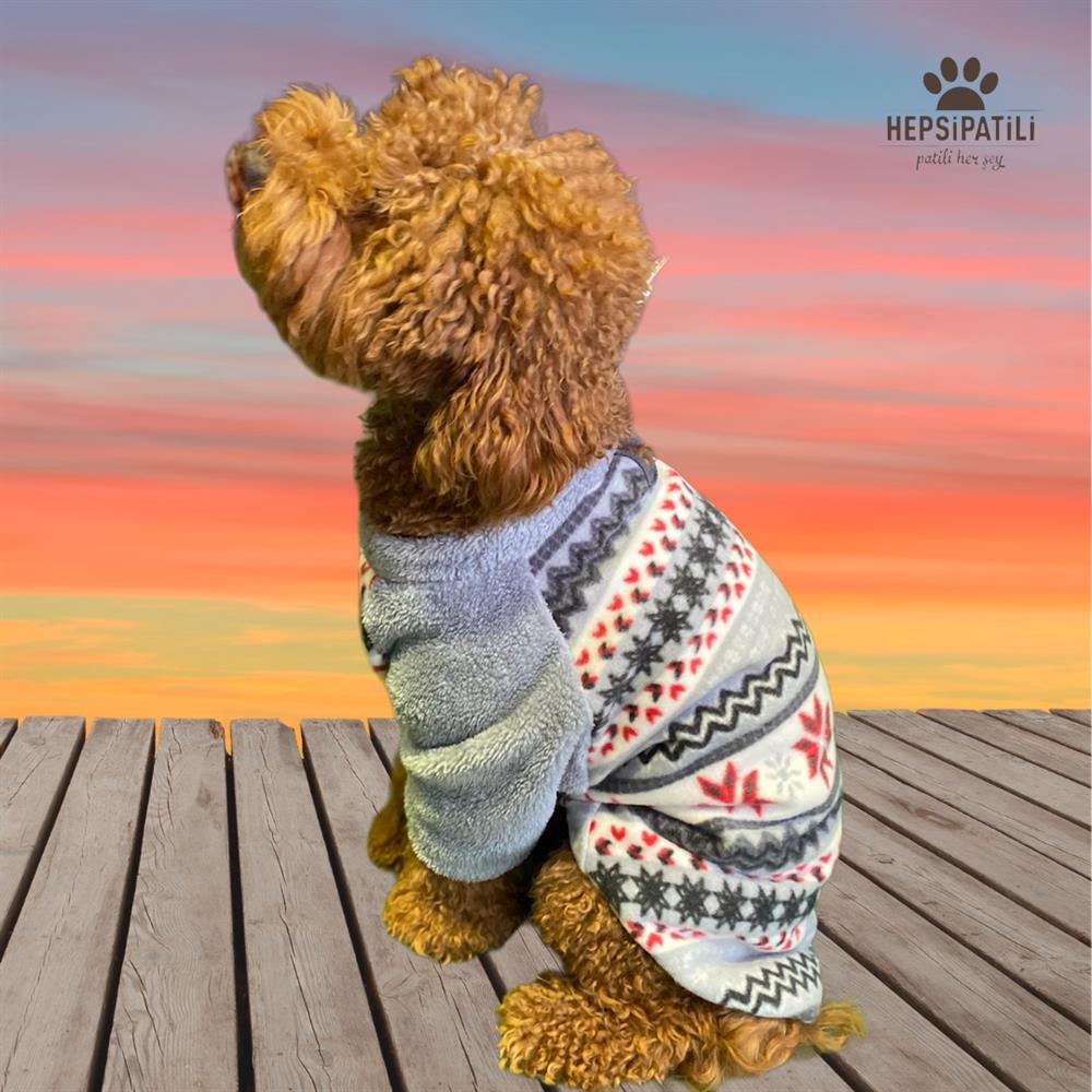Gedyco Grey Snowflake Polar Küçük Irk Köpek Sweatshirtü (4 kg-8 kg arası köpeklere uygundur)