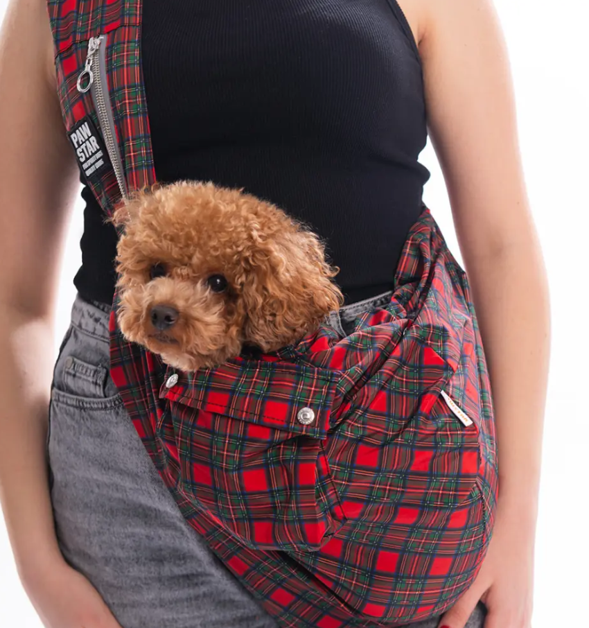 Pawstar Red Elgin Paws Crossbody Küçük Irk Köpek Çapraz Taşıma Çantası (İçi Tay Tüyü)