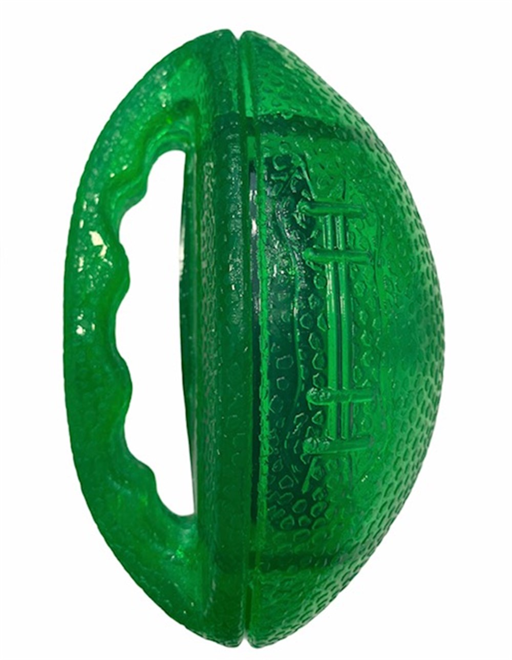 Gıcırtılı ve Tutmaçlı Yeşil Kauçuk Rugby Topu Köpek Oyuncağı: 15 cm