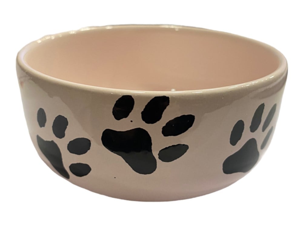 Pembe Seramik Yavru Kedi Mama ve Su Kabı, 200 ml Çap 10 cm
