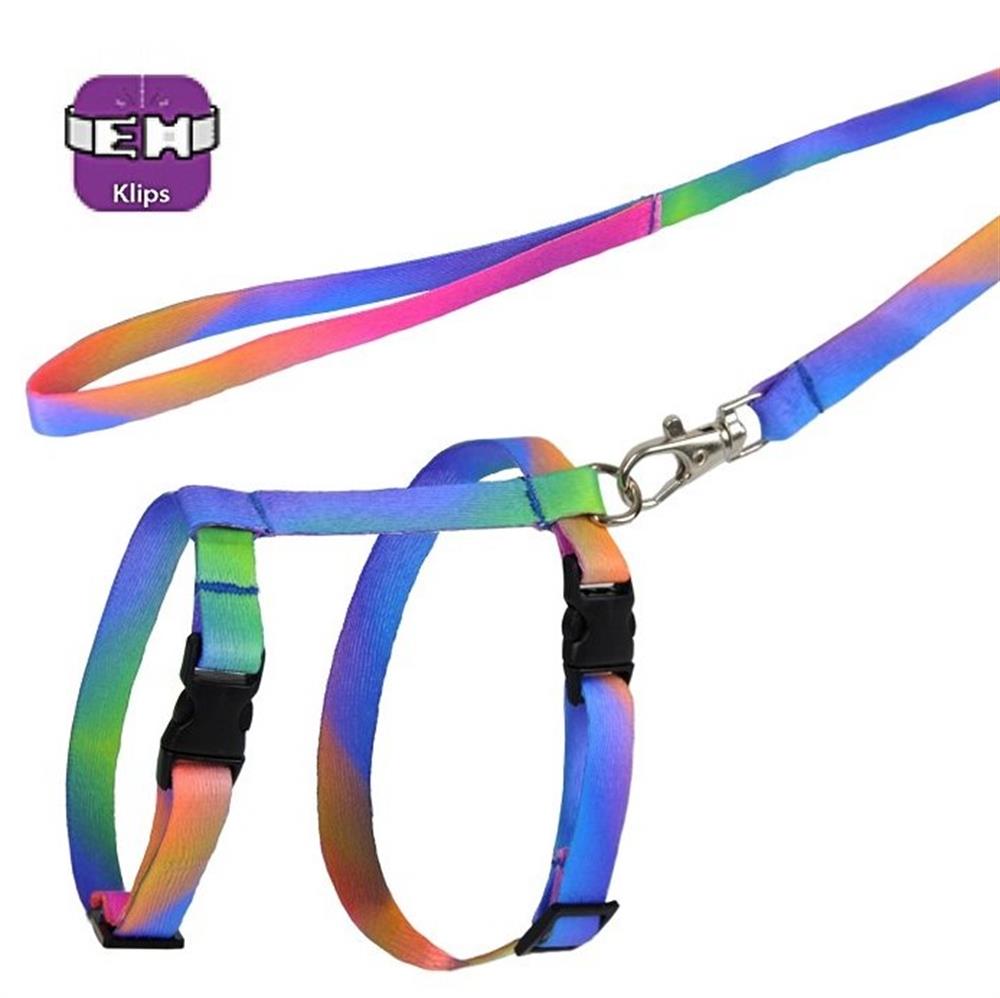Gökkuşağı Desenli Ayarlanabilir Kedi Göğüs Tasma Seti 10 mm 110 cm