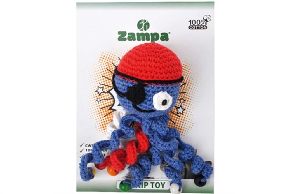 Zampa Zilli, Catnipli Örgü Amigurumi Ahtapot Kedi Oyuncağı 14 cm