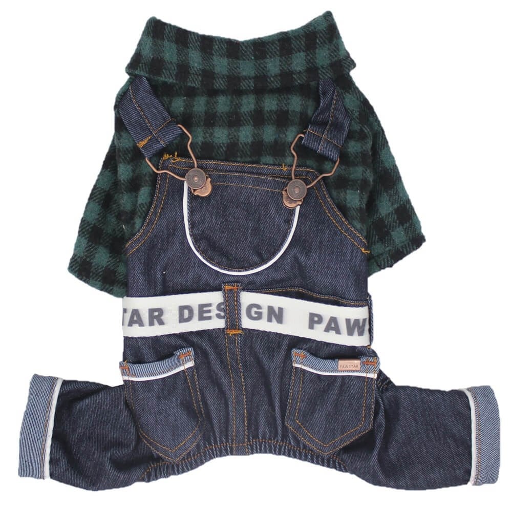 Pawstar Küçük Irk Köpek için Gömlekli Jean Tulum Haki